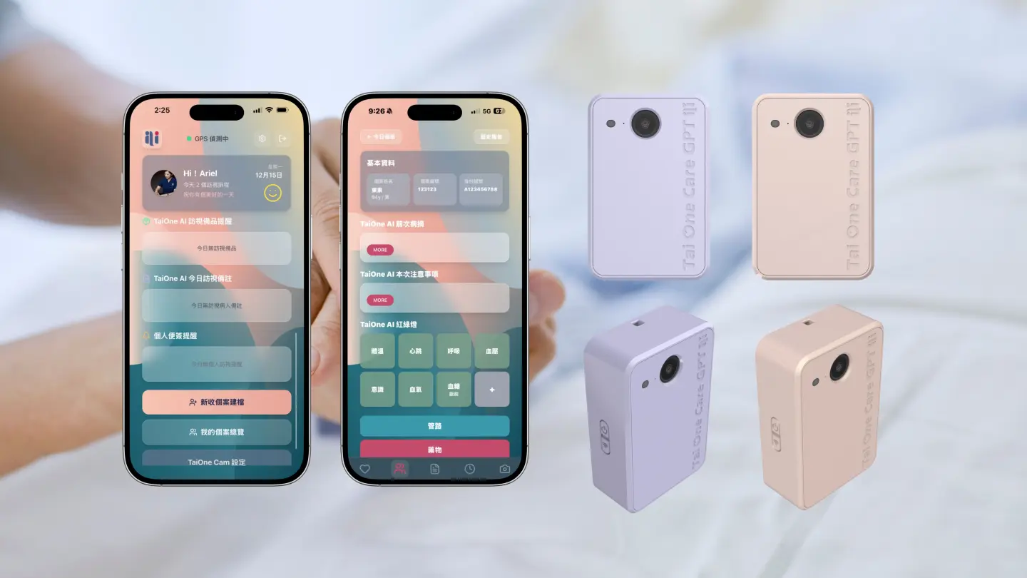 本一科技「臺醫照護 GPT」透過 APP 與 BodyCam 軟硬體整合，以 AI 語意分析及影像紀錄，準確協助居護人員完成訪視紀錄，並一鍵自動生成報告。（圖片來源／本一科技）&nbsp;