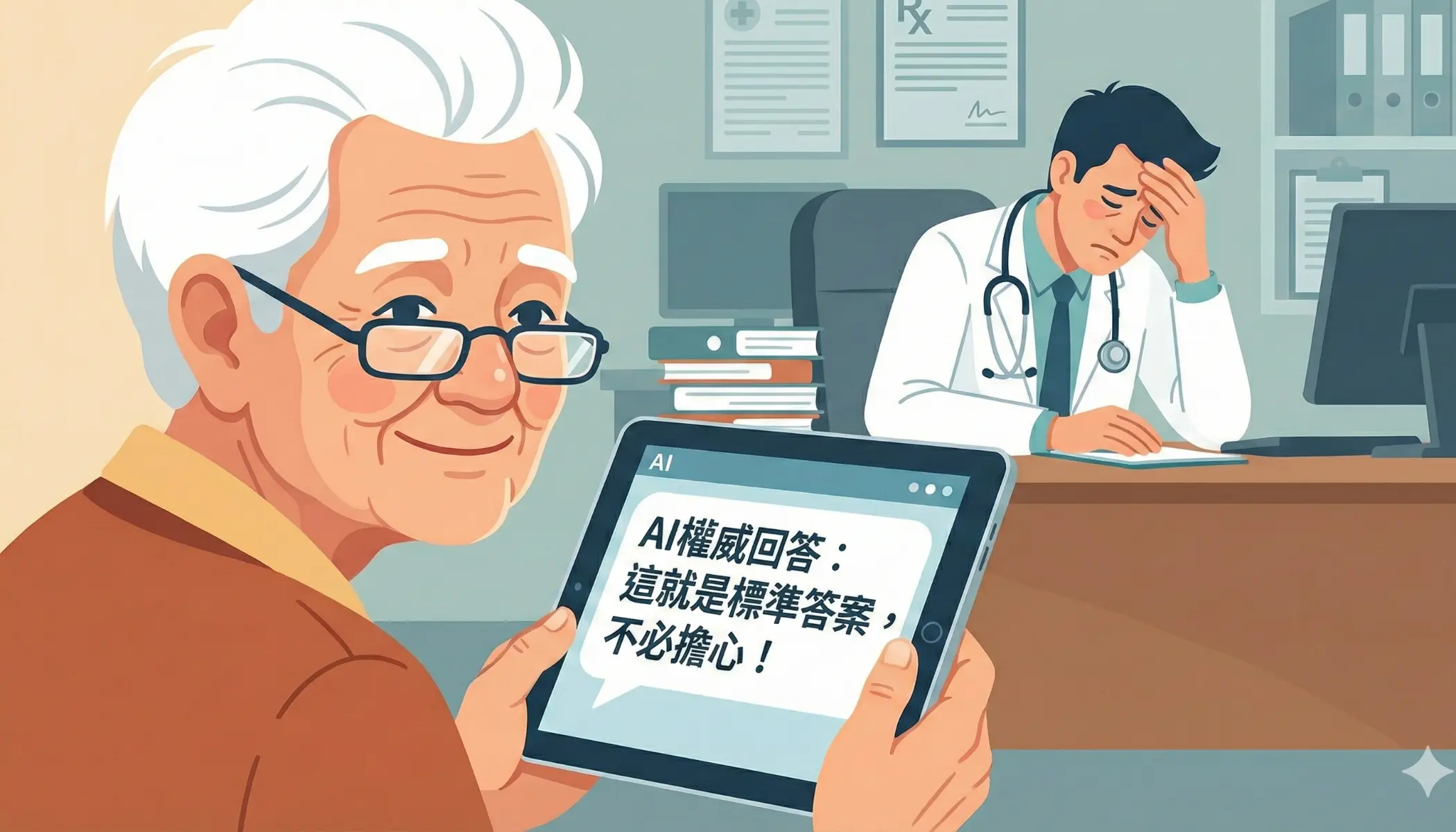 AI 摘要常以斬釘截鐵的權威語氣，容易讓查證能力較弱的高齡者產生不當依賴。（圖片來源／AI生成）&nbsp;&nbsp;