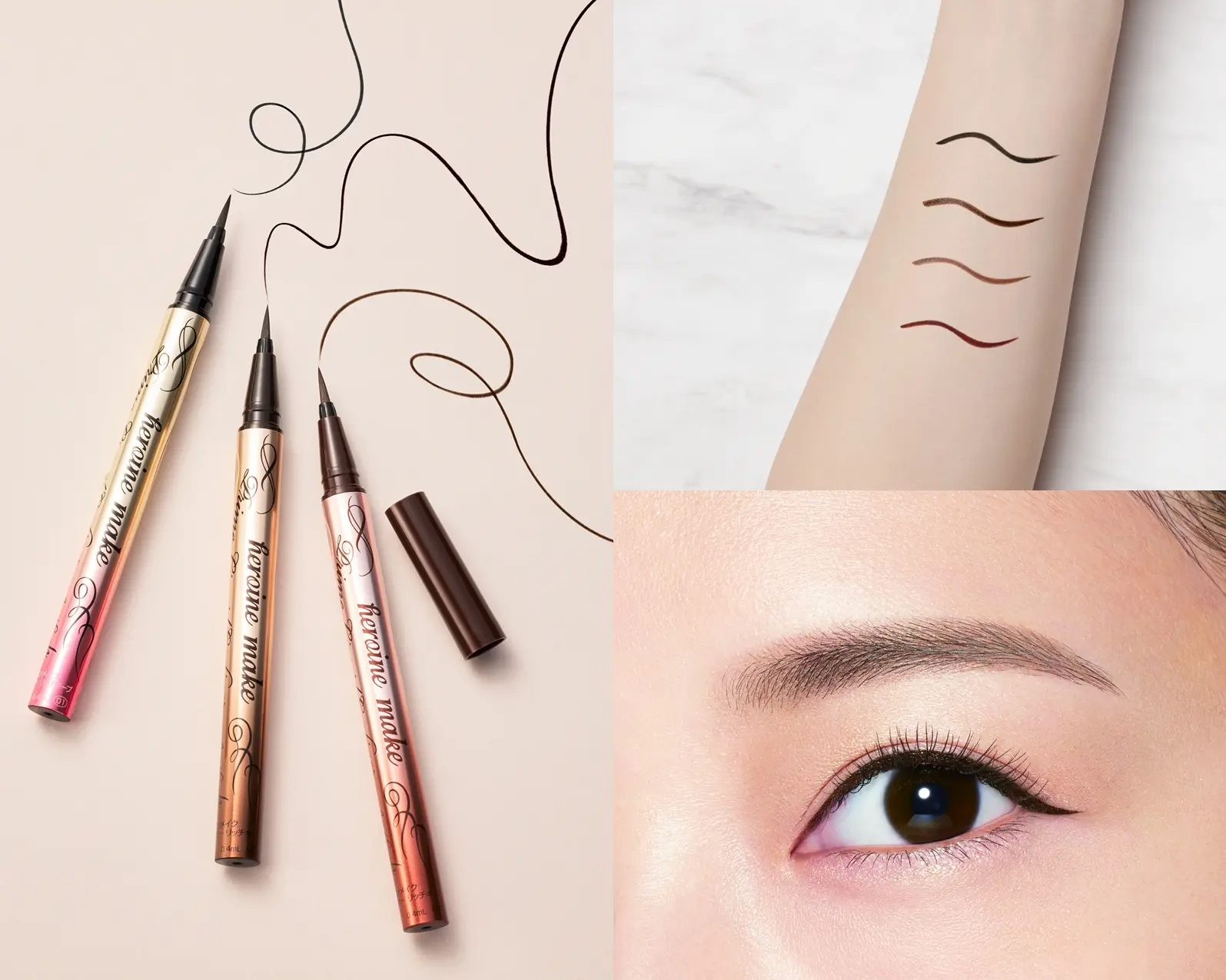 不怕台灣氣候潮濕悶熱，KISSME 花漾美姬「超！持久極細抗暈眼線液」以超防水、抗汗的持妝實力，搭配柔滑顯色筆觸，輕鬆勾勒乾淨俐落的精緻眼妝。（圖片來源／台灣奇士美） 